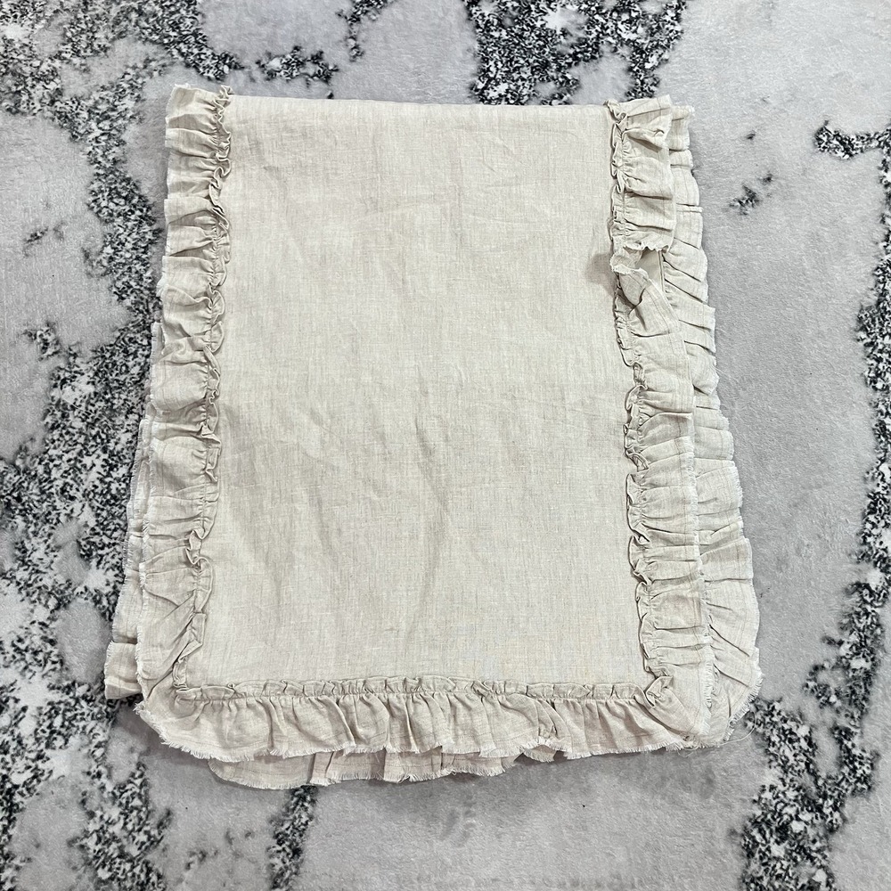 Pure Luxury Linen Ruffle Table Runner Natural Beige 100% Linen Cotton Back 19x70